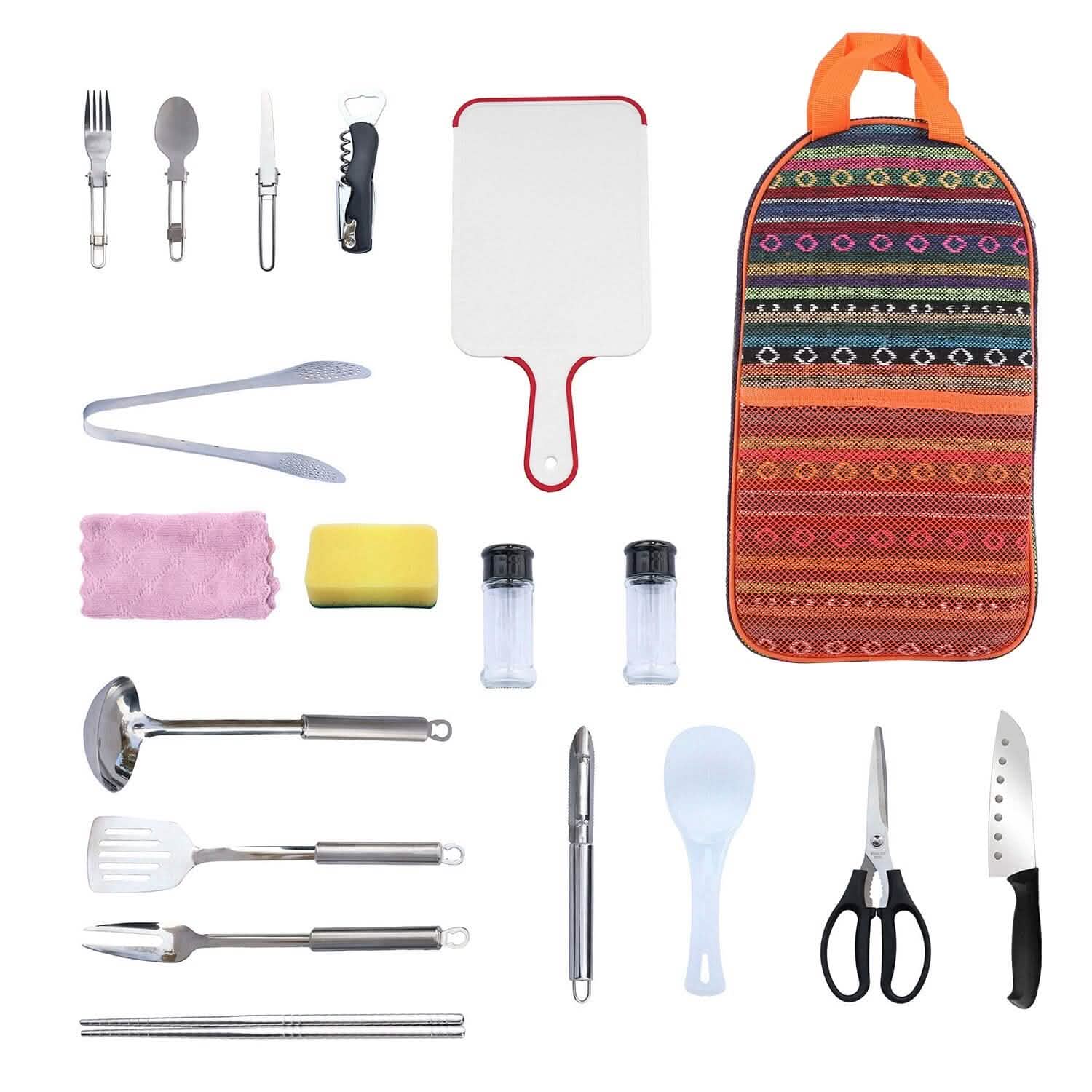 19-Piece: Camping Cooking Utensil Kit Portable Picnic Cookware